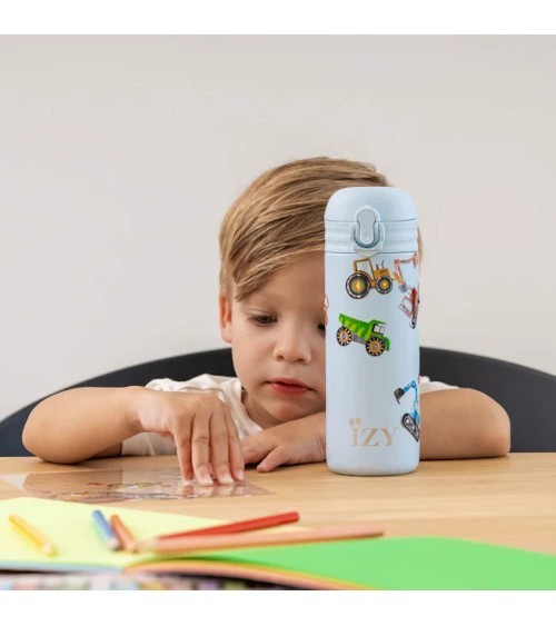 Machines et tracteurs - Gourde enfant isotherme avec paille - Bleu IZY Bottles gourde sport metal d eau aluminium thé design