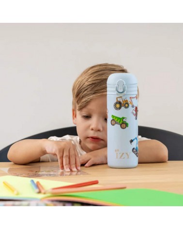 Machines et tracteurs - Gourde enfant isotherme avec paille - Bleu IZY Bottles gourde sport metal d eau aluminium thé design