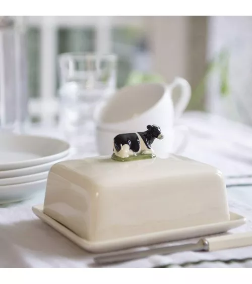 Vache Holstein - Beurrier original en céramique Quail Ceramics blanc design original