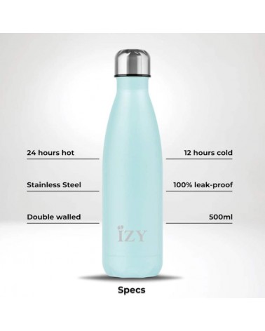 Bleu turquoise - Bouteille Isotherme 500 ml IZY Bottles gourde sport metal d eau aluminium thé design