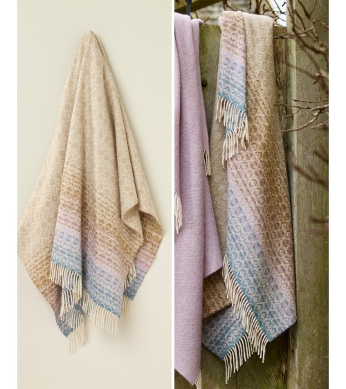 Wool Blanket OMBRE DIAMOND Aqua / Lilac - Sofa Throw Bronte by Moon warm cozy soft sofa throw blanket picnic throws and blankets