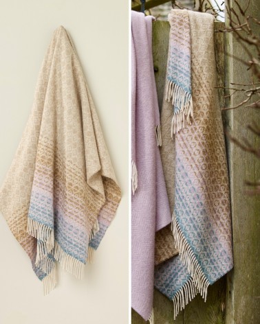 Wool Blanket OMBRE DIAMOND Aqua / Lilac - Sofa Throw Bronte by Moon warm cozy soft sofa throw blanket picnic throws and blankets