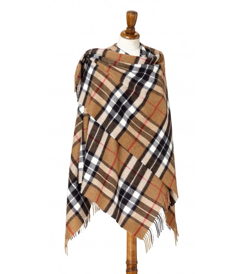Mini Ruana Tartan CAMEL THOMPSON - Mantella, poncho di lana Bronte by Moon donna elegante invernale kitatori svizzera