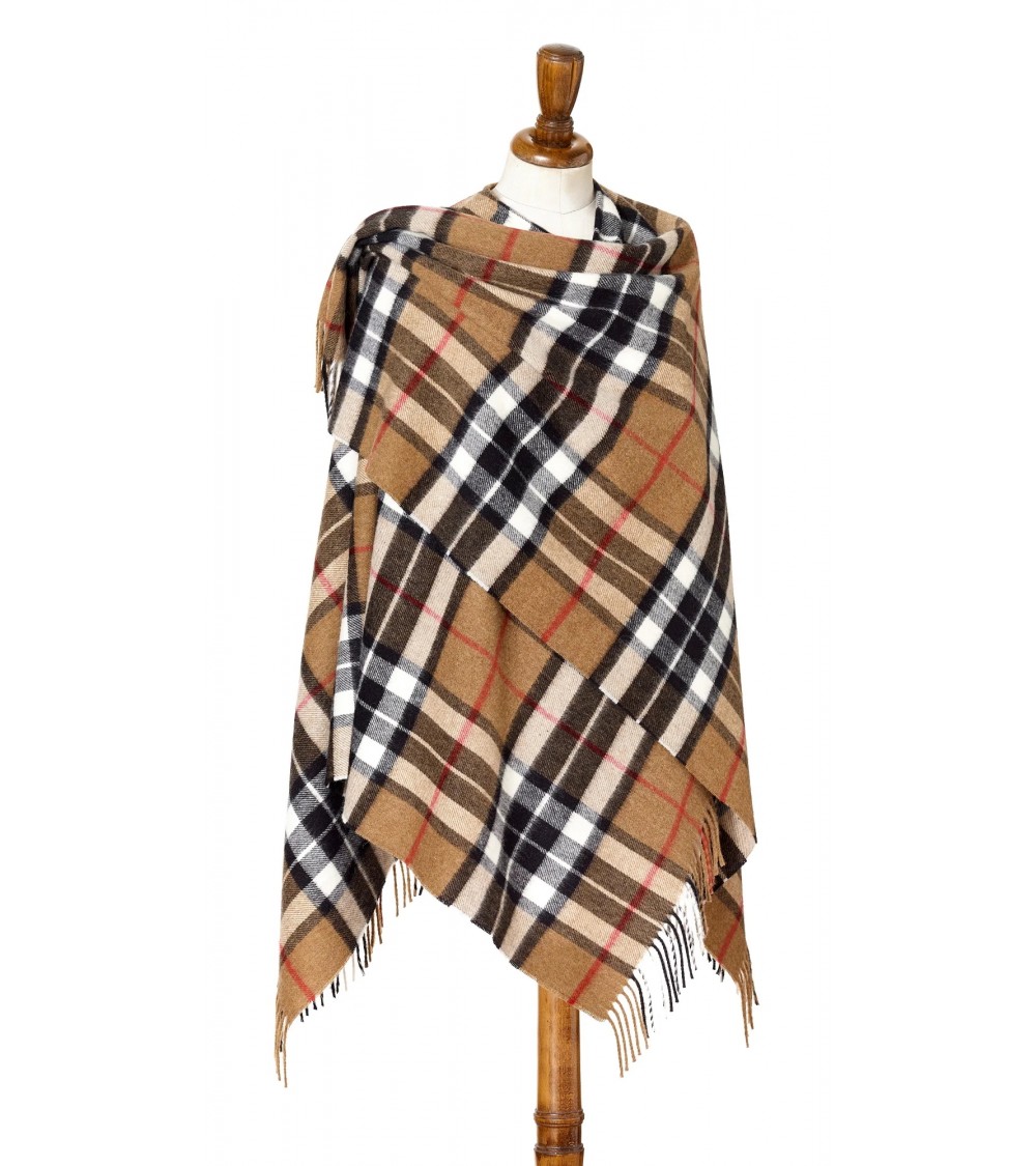 Mini Ruana Tartan CAMEL THOMPSON - Mantella, poncho di lana Bronte by Moon donna elegante invernale kitatori svizzera