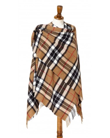 Mini Ruana Tartan CAMEL THOMPSON - Mantella, poncho di lana Bronte by Moon donna elegante invernale kitatori svizzera