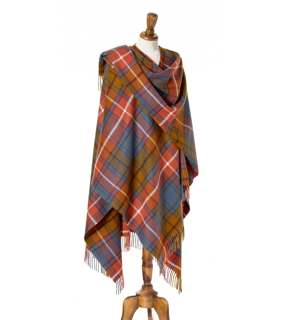 Grande Ruana Tartan ANTIQUE BUCHANAN - Mantella, poncho di lana Bronte by Moon donna elegante invernale kitatori svizzera