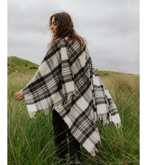 Full size Ruana Tartan DRESS GREY STEWART - Merino wool poncho Bronte by Moon cape warm winter elegant for women kitatori swi...