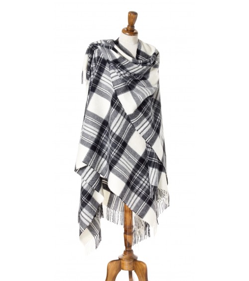 Grande Ruana Tartan DRESS GREY STEWART - Mantella, poncho di lana Bronte by Moon donna elegante invernale kitatori svizzera