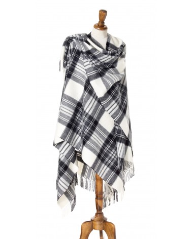 Grande Ruana Tartan DRESS GREY STEWART - Mantella, poncho di lana Bronte by Moon donna elegante invernale kitatori svizzera