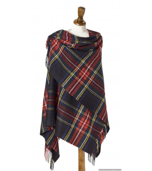 Mini Ruana Tartan BLACK STEWART - Mantella, poncho di lana Bronte by Moon donna elegante invernale kitatori svizzera