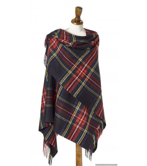 Mini Ruana Tartan BLACK STEWART - Merino wool poncho Bronte by Moon cape warm winter elegant for women kitatori switzerland