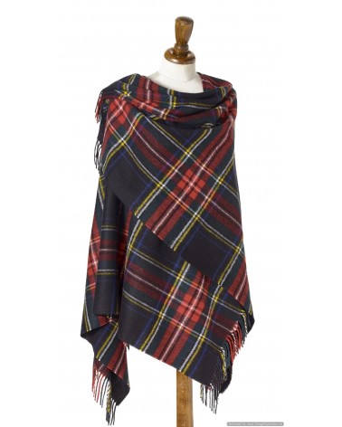 Mini Ruana Tartan BLACK STEWART - Mantella, poncho di lana Bronte by Moon donna elegante invernale kitatori svizzera