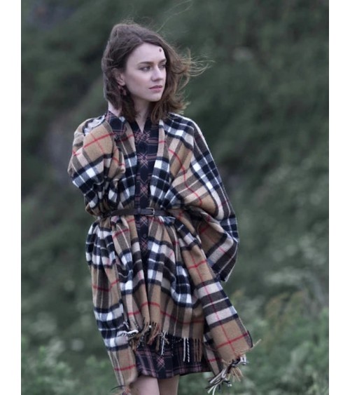 Mini Ruana Tartan CAMEL THOMPSON - Mantella, poncho di lana Bronte by Moon donna elegante invernale kitatori svizzera