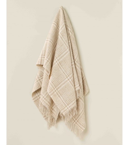 Plaid PATCHWORK GLEN CHECK Naturel / Blanc - Couverture en laine Bronte by Moon un plaid cocooning couverture chaude douce pl...