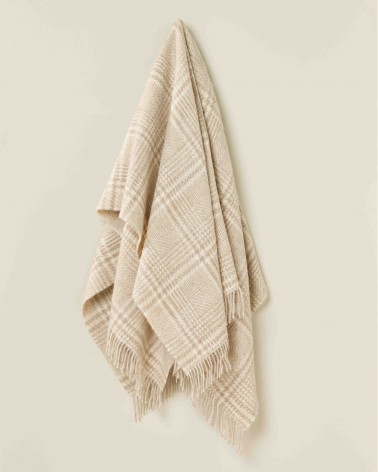 Plaid PATCHWORK GLEN CHECK Naturel / Blanc - Couverture en laine Bronte by Moon un plaid cocooning couverture chaude douce pl...