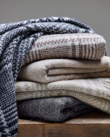 Plaid lana PATCHWORK GLEN CHECK Naturale / Bianco - Coperta per divano Bronte by Moon plaid per divano in lana coperta morbid...
