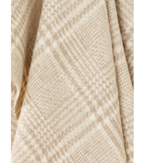 Plaid PATCHWORK GLEN CHECK Naturel / Blanc - Couverture en laine Bronte by Moon un plaid cocooning couverture chaude douce pl...
