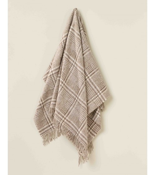 Plaid PATCHWORK GLEN CHECK Marron / Écru - Couverture en laine Bronte by Moon un plaid cocooning couverture chaude douce plai...