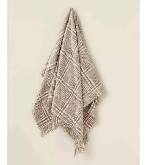 Plaid PATCHWORK GLEN CHECK Marron / Écru - Couverture en laine Bronte by Moon un plaid cocooning couverture chaude douce plai...
