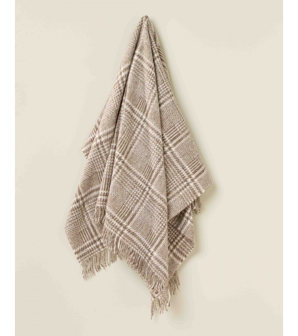 Plaid PATCHWORK GLEN CHECK Marron / Écru - Couverture en laine Bronte by Moon un plaid cocooning couverture chaude douce plai...
