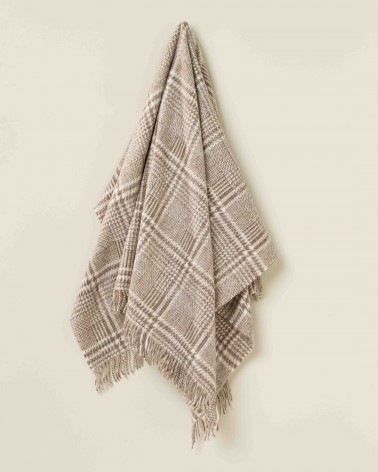 Plaid PATCHWORK GLEN CHECK Marron / Écru - Couverture en laine Bronte by Moon un plaid cocooning couverture chaude douce plai...