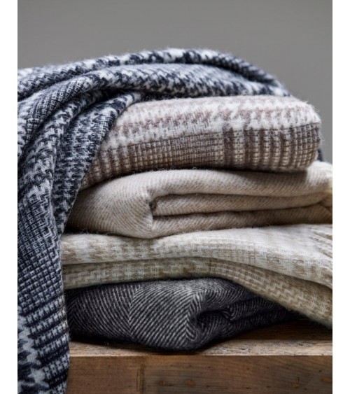 Plaid PATCHWORK GLEN CHECK Noir / Blanc - Couverture en laine Bronte by Moon un plaid cocooning couverture chaude douce plaid...