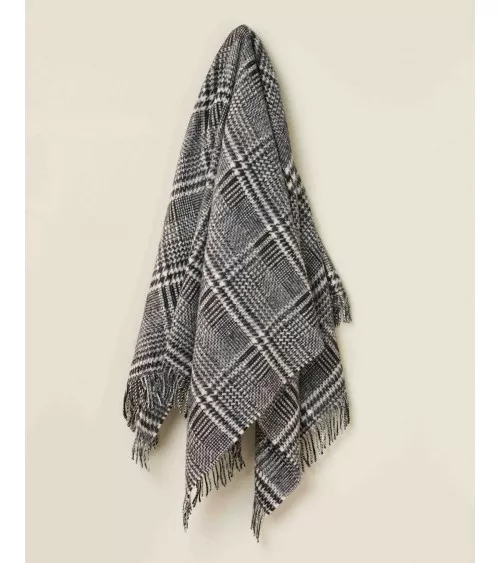 Plaid PATCHWORK GLEN CHECK Noir / Blanc - Couverture en laine Bronte by Moon un plaid cocooning couverture chaude douce plaid...