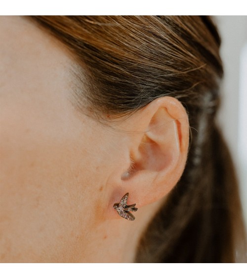 Swallows - Glittery wooden earrings - Multicolour Les Petites Hirondelles cute fashion design designer for women