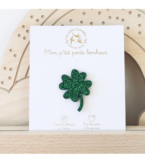 Four-leaf clover - Sequined felt pin Les Petites Hirondelles broches and pins hat pin badges collectible