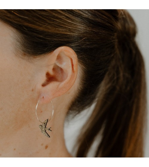 Hirondelles - Boucles d'oreilles créoles pailletées Les Petites Hirondelles fantaisie original femme suisse