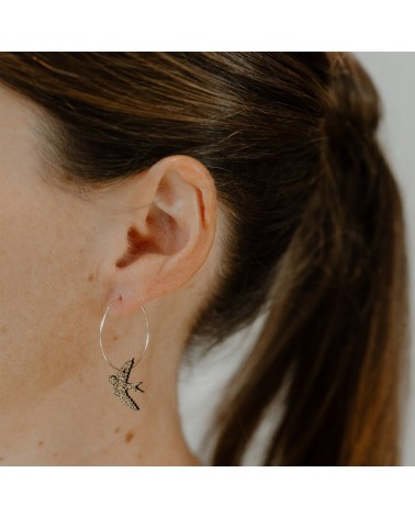 Swallows - Glittery hoop earrings Les Petites Hirondelles cute fashion design designer for women