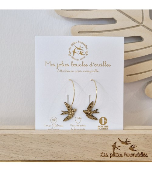 Hirondelles - Boucles d'oreilles créoles pailletées Les Petites Hirondelles fantaisie original femme suisse