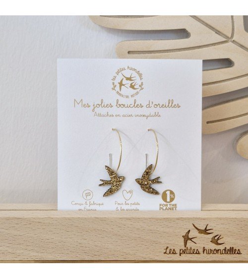Swallows - Glittery hoop earrings Les Petites Hirondelles cute fashion design designer for women