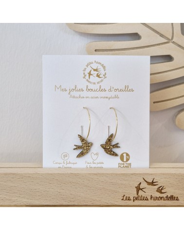Hirondelles - Boucles d'oreilles créoles pailletées Les Petites Hirondelles fantaisie original femme suisse