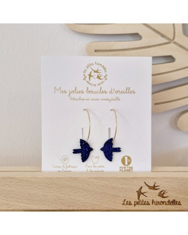 Colombes - Boucles d'oreilles créoles pailletées Les Petites Hirondelles fantaisie original femme suisse