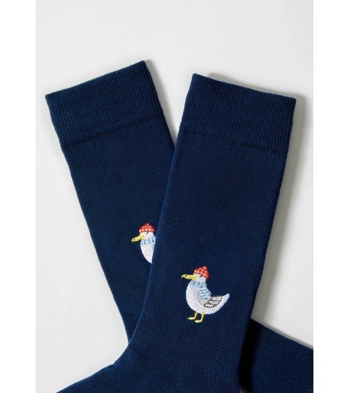 BeSeagull - Blue socks with embroidered Seagull motif Besocks funny crazy cute cool best pop socks for women men