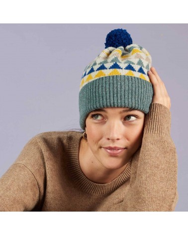 Triangle vert d'eau - Bonnet en laine merinos Catherine Tough cool femme homme Kitatori Suisse