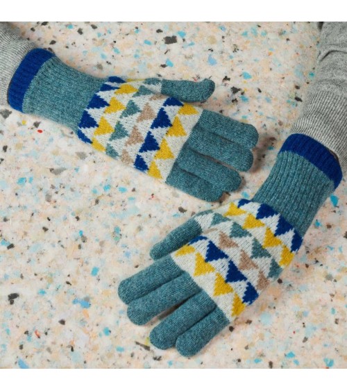 Triangle vert d'eau - Gants en laine pour femme Catherine Tough idée cadeau original suisse