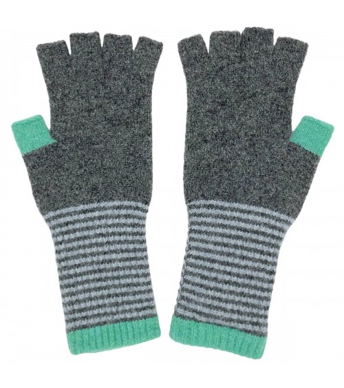 Gants sans doigts en laine pour femme - Gris et menthe Catherine Tough idée cadeau original suisse