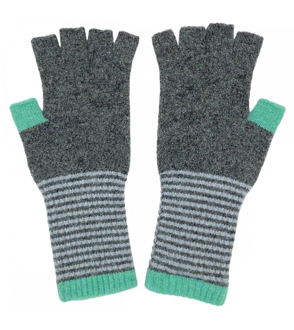 Guanti senza dita in lana per donna - Grigio e menta Catherine Tough idea regalo svizzera