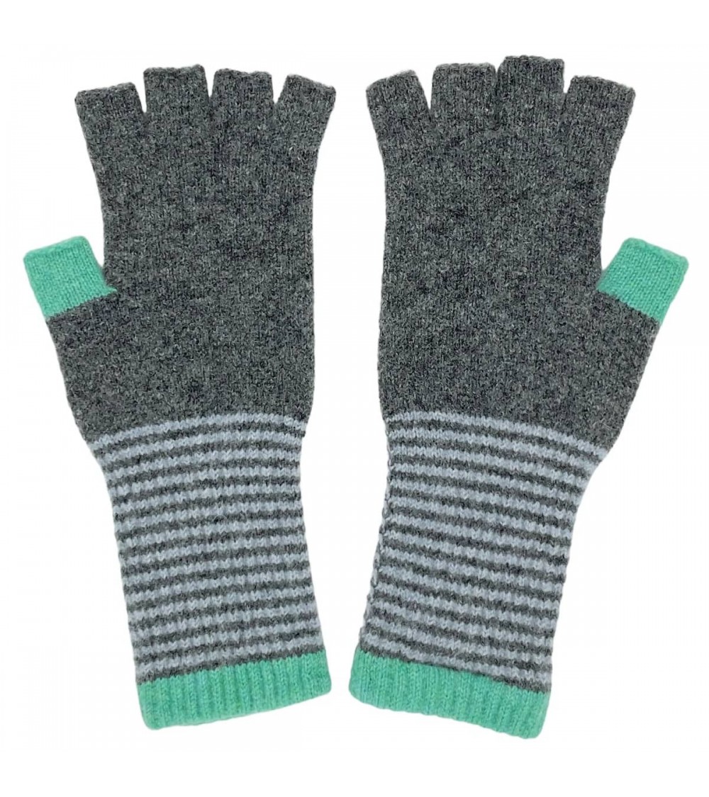 Gants sans doigts en laine pour femme - Gris et menthe Catherine Tough idée cadeau original suisse