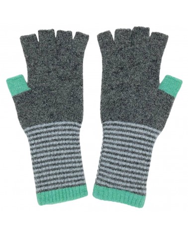 Gants sans doigts en laine pour femme - Gris et menthe Catherine Tough idée cadeau original suisse