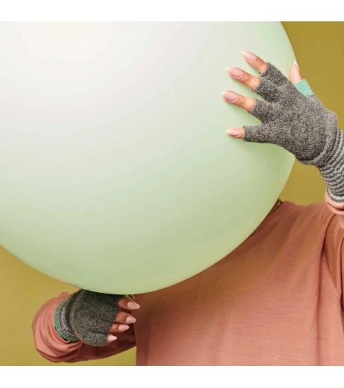 Gants sans doigts en laine pour femme - Gris et menthe Catherine Tough idée cadeau original suisse