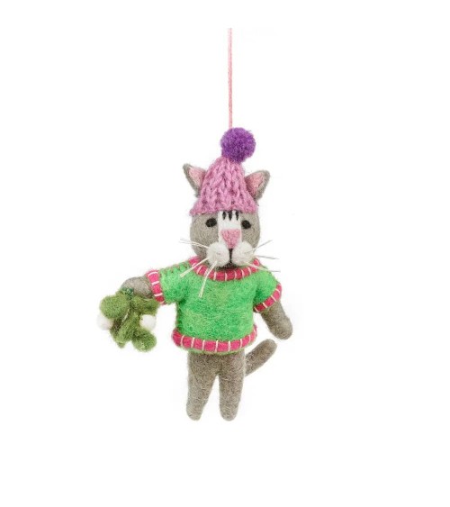 Baumschmuck Katze mit Mistelzweig - Weihnachtsdeko Felt so good Weihnachtsdekoration kaufen Weihnachtsbaum Deko Ideen 2024 Tr...