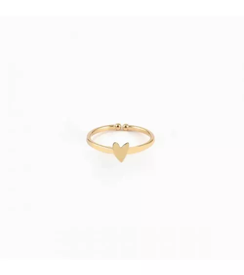 Bague ajustable avec coeur GRANT - Bague dorée à l'or fin Titlee fantaisie original femme suisse