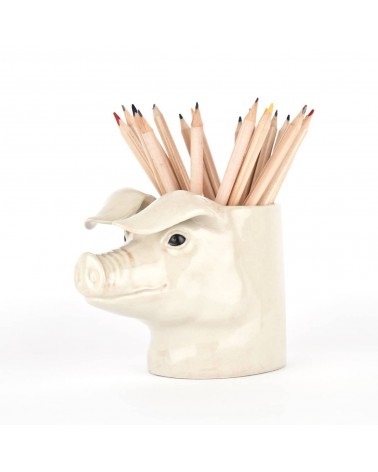 Cochon - Porte crayon & stylo, Petit pot de fleur Quail Ceramics bureau original design pour plantes intérieur à couvert bros...