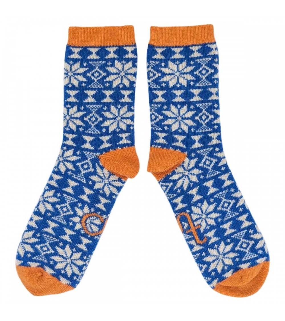 Bright Blue Fair Isle - Wool socks for women Catherine Tough funny crazy cute cool best pop socks for women men