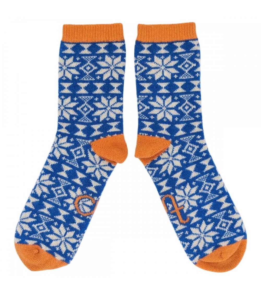 Fair Isle Bleu - Chaussettes en laine pour femme Catherine Tough jolies pour femme originales pour homme chausset rigolotes d...