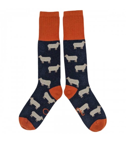 Moutons - Chaussettes hautes en laine bleu marine pour femme Catherine Tough jolies pour femme originales pour homme chausset...