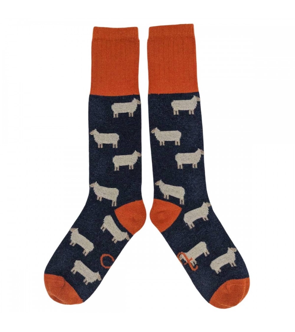 Sheep - Navy blue wool knee socks for women Catherine Tough funny crazy cute cool best pop socks for women men